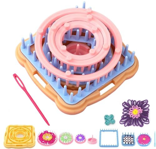 Webrahmen-Set, Blumenstrick-Webrahmen, Strickwolle, Rund-/Quadrat-Strickwebstühle, Bastelset, mehrfarbig (Blumenhersteller)