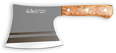 LA TIM'S Hackmesser, 0,9KG schweres Hackbeil mit handgeschmiedetem Kohlenstoffstahl, Fleischermesser zum Hacken von Knochen, Massivholzgriff