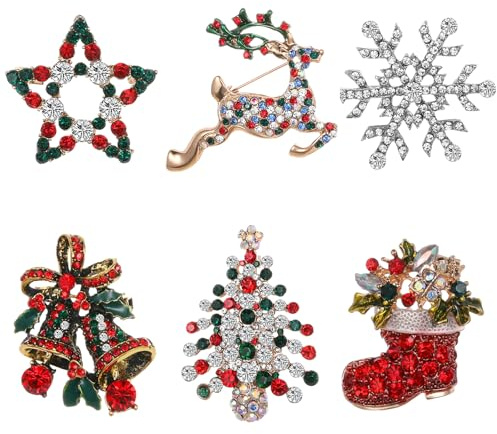 Emibele Weihnachten Broschen, Funkelnde Strass Kristall Broschen Set für Kleid Dekorationen Christmas Urlaub Party Damen Anstecknadeln