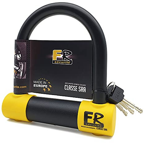 FR SECURITE FR120S Cadenas U pour Moto Homologuées SRA, Fourche ø18 en Acier Trempé Double Verrouillage, Serrure Anti-crochetage Plus Sécurisée et Résistante, Antivol en U 120x125mm pour Moto, Scooter