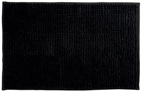 MSV – Chenille-Mikrofaser-Badematte – Langflorig, rutschfest – Maschinenwaschbar – Praktische Aufhängeschlaufe – Optimaler Komfort und Hygiene – Schwarz – Einzeln – 50 x 80 cm