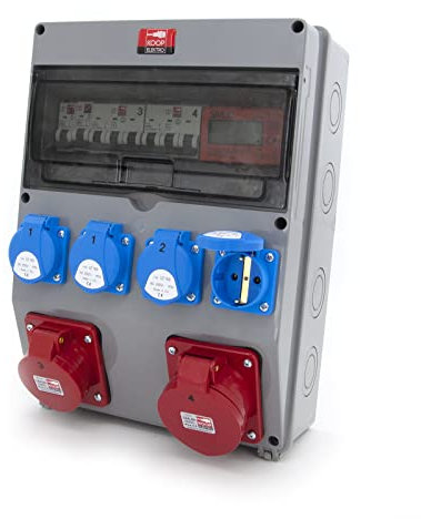 KOOP Elektro Distributore di corrente 4x 230V Schuko con interruttore LS e interruttore a corrente residua, CEE 16A & 32A, contatore di corrente MID, distributore di corrente per fabbriche, in/esterni