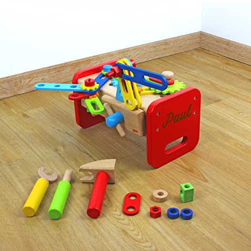 Bunte Werkbank aus Holz mit Personalisierung