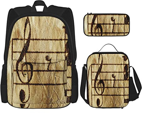 3-teiliges Set Rucksäcke Klavier Antik Musik Notenblatt Abstrakt Vintage Gitarre Partitur Altes Studium Korrekturbuch Tasche Reise Arbeit Schultasche Federmäppchen Lunchpaket Kombination Für Männer