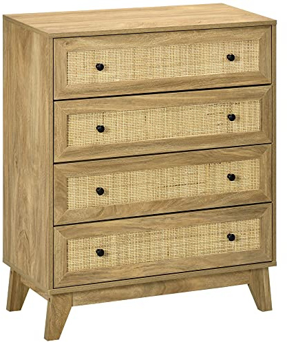 HOMCOM Cómoda con 4 Cajones Cómoda Dormitorio Estrecha 80x35x95 cm Natural