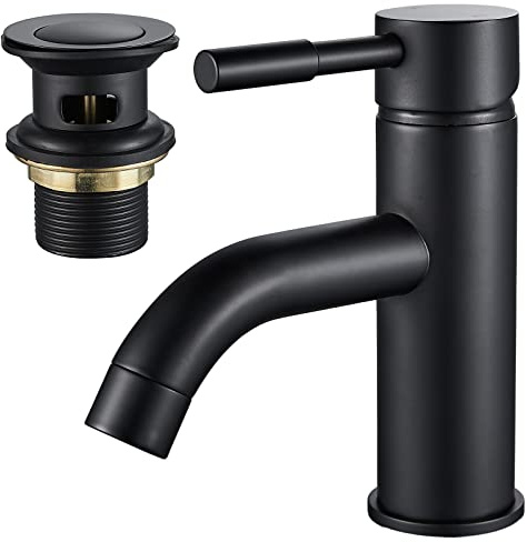 Black Basin Tap Mixer with Pop up Waste, NewEast Single Lever Mono Cloakroom Bathroom Sink Tap Mixer Brass