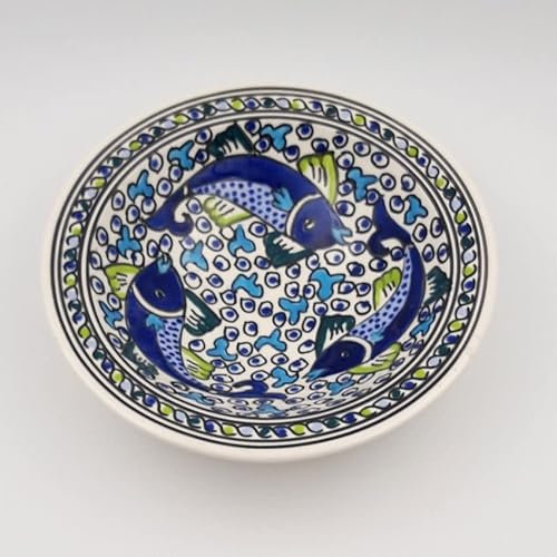 Tebsi - Piatto per couscous Pesci, 23 cm, colore: Blu