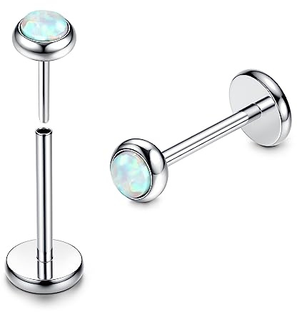 ADRAMATA 2Pcs G23 Titanio Piercing Labbro Brillantino Senza filo Medusa Labret Piercings Piccolo Piercings Naso CZ Opale Orecchio Argento Piercing Helix Trago