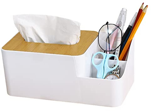 pañuelos plástico con Tapa Madera, Caja para pañuelos cosméticos, dispensador pañuelos, Organizador Escritorio, Almacenamiento para Mando Distancia, pañuelos para
