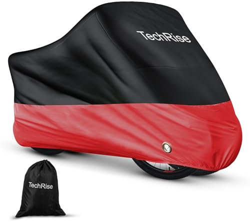 TechRise Telo Copri Bicicletta da Esterno per 3 Bici, 210D Oxford Copribici Impermeabile 220x110x95cm, AntiPolveri/Neve/UV con Fori per Lucchetto & Sacchetto, Copertura per MTB/Moto (rosso)