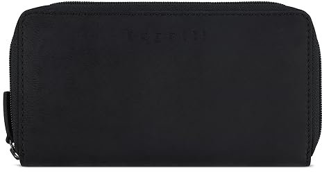 bugatti Luca Reißverschluss-Damenbörse lang aus Leder, Geldbörse mit RFID-Schutz, schwarz