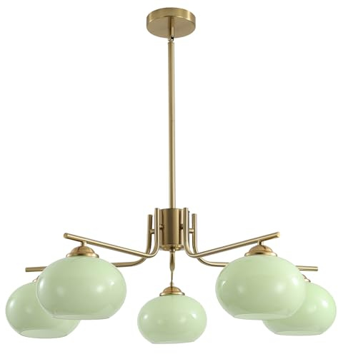 KCO Lighting Grünes Glas Hängelichter Chandelier Brushed Brass Sputnik Chandelier Mid-Century Moderne Leuchte für Esszimmer und Schlafzimmer