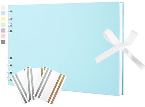 Hiwhy Album photo Scrapbook 40 Pages Vierges Livre Souvenir 21,5 x 15 cm Livre d'or Accessoires de Scrapbooking Avec Autocollants d'angle pour Fête Prénatale, Mariage, Voyage