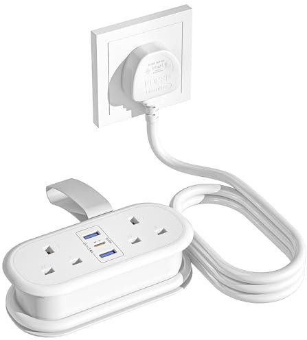 STGAROT Travel Extension Lead with PD 20W Type C - 1.4M, 2 Way Outlets, 3 USB (1 USB-C) for Hotel, Home, Camping