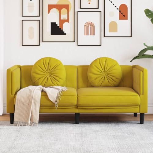 KOIECETA Sofa Polstersofa mit Kissen 2-Sitzer Zweisitzer Loungesofa Design Sofa für Wohnzimmer Couch Wohnzimmersofa Modern Gelb Samt