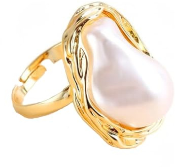 Vurotry Lrregular Pearl Ring Baroque Pearl Ring Fresh Water Baroque Pearl Ring Pearl Statement Ring Adjustable Lrregular Pearl Ring Stylish Gold Baroque Pearl Ring for Women S Wedding Jewelry (gold)