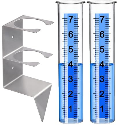 Medidor de lluvia, medidor de lluvia para exteriores, mejor calificado con soporte de acero inoxidable, tubo de repuesto de plástico a prueba de congelación, números grandes, medidor de lluvia para