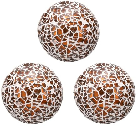 uxcell 3Pcs Decorative Glass Balls 2.36 Inch Orbs Centerpiece Balls Mosaic Glass Ball Sphere for Decor Bowls Vases Dining Table Party, Brown