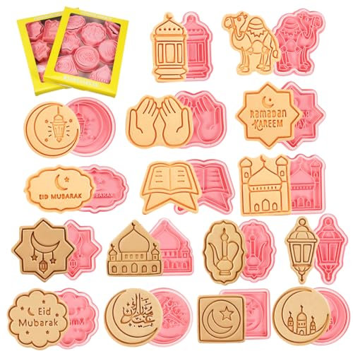 FELTECHELECTR 16stücke Teiliges Ramadan Ausstechformen Und Stempel Für Eid-kekse Lebensmittelechte Materialien Kreative Muster Für Plätzchen Bonbons Und Mehr Für Festliche Anlässe