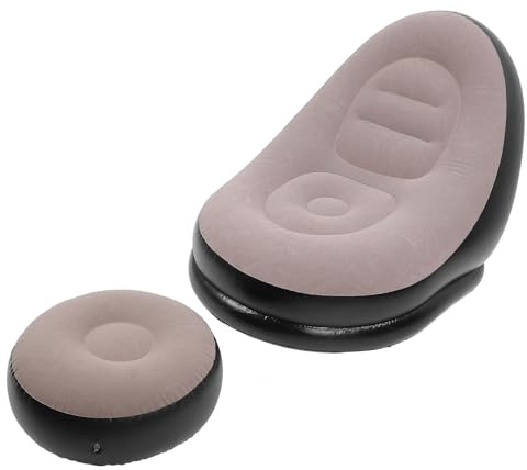 Aufblasbarer Stuhl, Weiche Beflockung, Aufblasbarer Liegestuhl mit Fußhocker, Tragbares, Faules Sofa für Wohnzimmer, Outdoor, Reisen, Camping, Picknick (Kaffee)