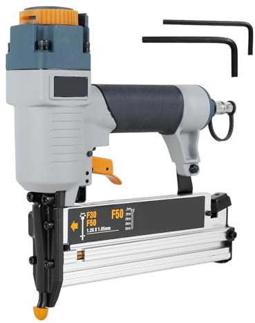 Pneumatische Nagelpistole, Air nailer Air Industrial Coil Nailer Nail gun Carpenter pneumatic Nail gun 16ga/18ga Wood processing Air stapler t50 f50 440k Nails,Druckluftwerkzeuge für Kompressor(Gris)