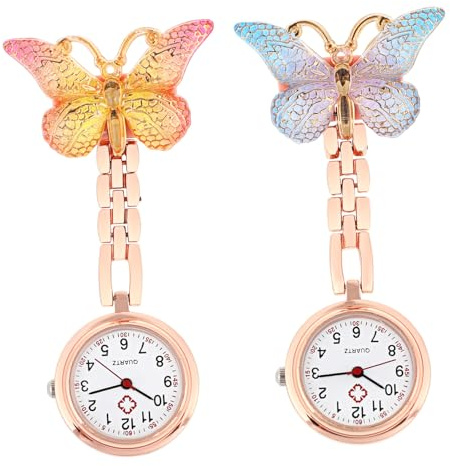 Holibanna 2 Stück-Pack Modische Krankenschwesteruhr mit Schmetterlingsmotiv Quarz Taschenuhr aus Legierung Leicht zu Tragen Uhr für Krankenschwester Geschenk für Damen