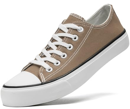 sharllen Chaussures en Toile Femmes Dames Baskets Haut Bas Classique Lace Up Trainers pour Hommes Femmes Toile Plimsolls Pompes Chaussures de Tennis décontractées(Brown 250)