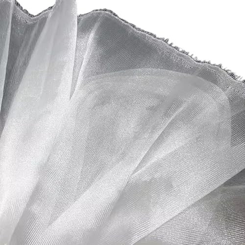 Tessuto 145 cm x 100 cm, in organza lucido, trasparente, morbido, al metro, bordatura in chiffon piegato, ideale per cucire costumi per abiti, decorazione di nozze, abbigliamento