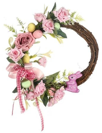 Couronne de fleurs artificielles avec œufs et fleurs faites à la main pour la maison, les murs et les décorations de jardin, à suspendre à une porte