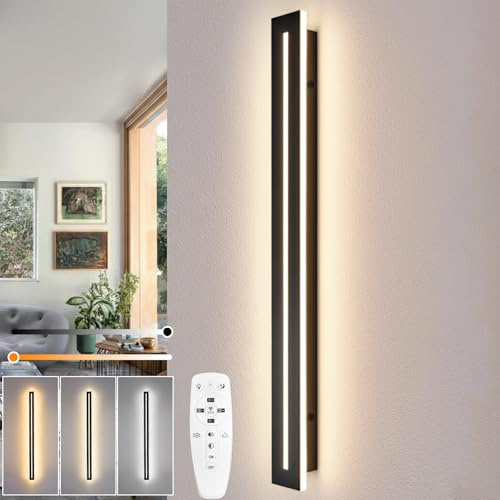 niuniaj 15W LED Wandleuchte Innen 60CM Wandlampe mit Fernbedienung | Dimmbar 10%-100%,3000K-6000K,Moderne Wandbeleuchtung Schwarz für Schlafzimmer Korridor Wohnzimmer Treppe Kinderzimmer Küche