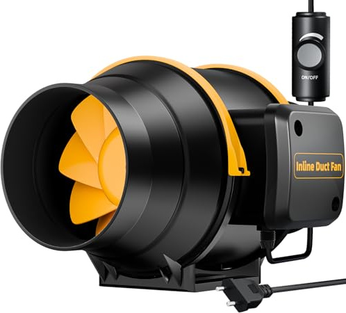 QiCrafe Regelbarer Rohrventilator 100mm mit Drehzahlregler, leiser Inline Abluftventilator Belüftung mit Doppelkugellager-Motor und Überhitzungsschutz für Keller, Garage, EU-Stecker, 3 m Netzkabel