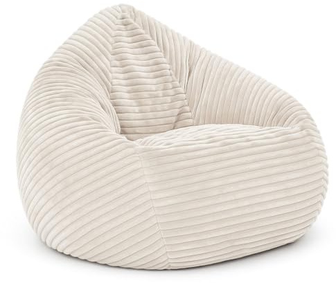 PATCH HOME Cordino Drop Sitzsack aus Breitcord – Bodensitzsack mit EPS-Füllung – Bequemer Lounge-Sessel für Erwachsene & Kinder – 3 Größen – Stylischer Cord Sitzsack mit Reißverschluss (Creme, L)