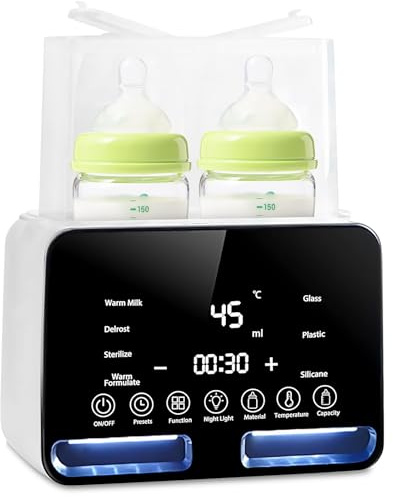 11-i-1 flaskvärmare baby – babyflaskor, värmare och mjölkvärmare med ångsterilisator, upptining, timer, temperaturvisning i realtid och varmhållningsfunktion, bröstmjölksvärmare med pekskärm