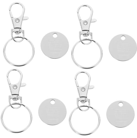 LOLIPPYY 4pcs Stainless Steel Shopping Cart Tokens Key Rings Trolley Coin Remover Keychain for Grocery Shopping Lightweight Key Holder with Minimalist Design for Home Office Supermarket Use
