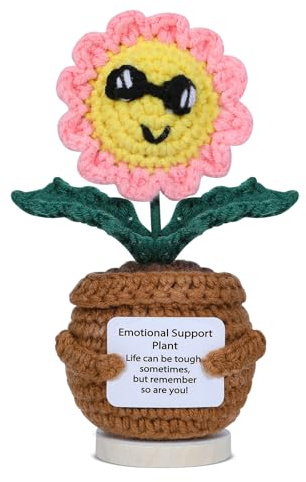 Positive Sonnenblumenpuppe, gehäkelt, positives Geschenk für Frauen, Freundin, Schwester, Kollegen, Muttertag, Geburtstag, Sonnenblume, emotionale Unterstützung, Geschenk (Blumenrosa)