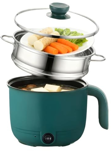 MarmiteS électrique,1,5 Litre Avec Cuiseur Vapeur,Mini-Marmite Electrique,Marmite A Soupe Rapide Portable,Multicuiseur Antiadhésif Portable Pour Maison,Bureau,Rsidence Etudiante,600W,220V,Verte