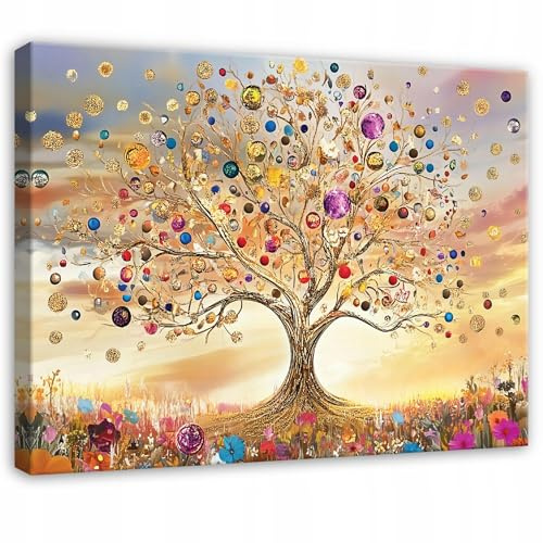 WallArena Leinwand Bilder Baum Gustav Klimt - 100x70 cm - Kunst Gold | Leinwandbilder, Bild auf leinwand, Wandbild XXL groß Wandbilder für Wohnzimmer Schlafzimmer Wohnzimmerbilder