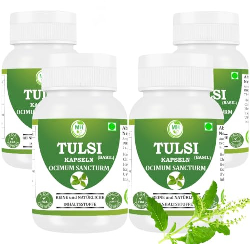 Morsan Healthcare Tulsi Kapseln (Heiliges Basilikum – Ocimum sanctum) | Ayurvedisches pflanzliches Nahrungsergänzungsmittel | 240 Vegane Kapseln (Packung mit 4), Vegan & Glutenfrei