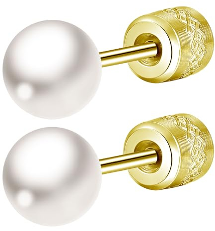 JUZICHEN Örhängen Med Pärlor För Kvinnor, Örhängen Med Pärlor i Kirurgiskt Rostfritt Stål i Guld/Silver, Allergivänliga Smycken För dam, Med Presentask (B, guld, 7 mm)