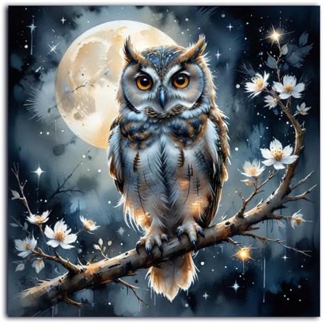 YarnWhimsy Diamond Painting Erwachsene Eule, 35 x 35 cm | Diamant Painting Bilder Tier, 5D Runde Steine Daiments Painting Set, Kreatives Bastelset für Heimdekoration, Geschenk