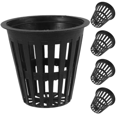 IWOWHERO Panier Hydroponique Plastique Rond Noir 5 Pièces Design à Mailles Larges et Bord Large pour Culture D'orchidées et Plantes en Systèmes Aquaponiques