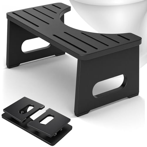 Tabouret de toilette pliable pour adulte, portable, en bois, antidérapant, pour salle de bain, noir