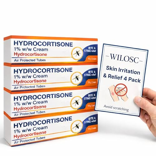 4 x Hydrocortisone Cream 1% – w/w Itch Relief Cream for Mosquito Bite & Sting Reactions and Itchy Skin & Redness Solution (4 Pack) GSL (Packaging May Vary)