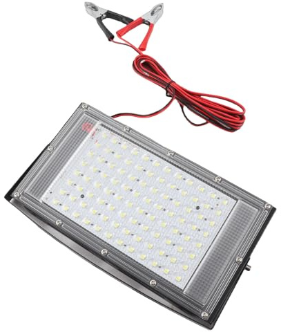 Yscryptoline Placa de luz de inundación de 100 W, luz de inundación LED para exteriores, luz de alto brillo resistente al agua IP66 con clip de cocodrilo para batería DC 12 V, iluminación de