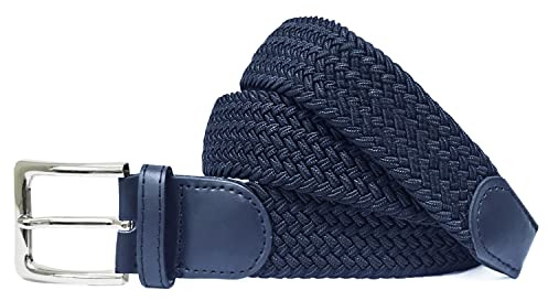 Gloop Unisex elastiskt tygbälte flätat stretchbälte stretchigt bälte för kvinnor och män bredd ca 3,5 cm, Mörkblå, Gesamtlänge 105cm