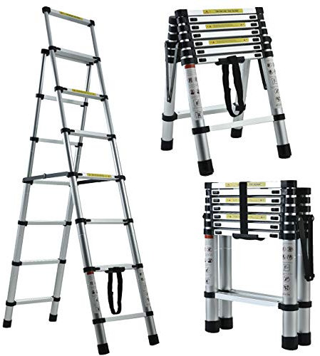 2M-2.3M Aluminum Multi Purpose Ladder Telescoping Ladders Folding Ladders 6 7 StepLadder With EN131 Certified, Max Capacity 150KG/330LBS For Outdoor & Indoor Use