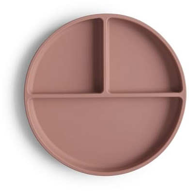 Mushie Silikontallrik med Sugkopp | Halkfri Silikontallrik Baby | Indelad Tallrik för Bebisar och Småbarn | Material: Livsmedelsgodkänd Silikon | Diskmaskin- och Mikrovågssäker | Cloudy Mauve