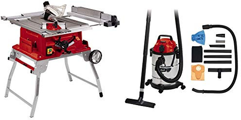 Einhell Scie circulaire sur table TE-CC 250UF (puissance max. 2000 W, glissière de découpe, butée parallèle et butée d’angle/transversale, repliable et portable) + aspirateur synchro 20L TC-VC 1820 SA
