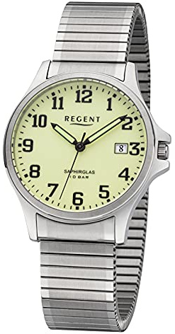 REGENT Herrenuhr mit Edelstahlgehäuse 36 MM Durchmesser 10 ATM Quarz Saphirglas Arabische Zahlen Datum