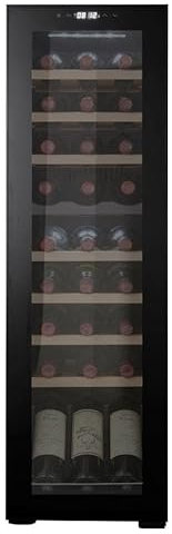 CAVIN Freistehender Weinkühlschrank - Northern Collection 27 Black, Kompressorkühlung, 27 Flaschen, 2 Temperaturzonen, Zwei Zonen 5 bis 18°C, Holzregalböden, Glastür mit UV-Schutz, Schwarz